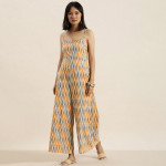 Women Mustard & Blue Printed Sleeveless Jumpsuit
