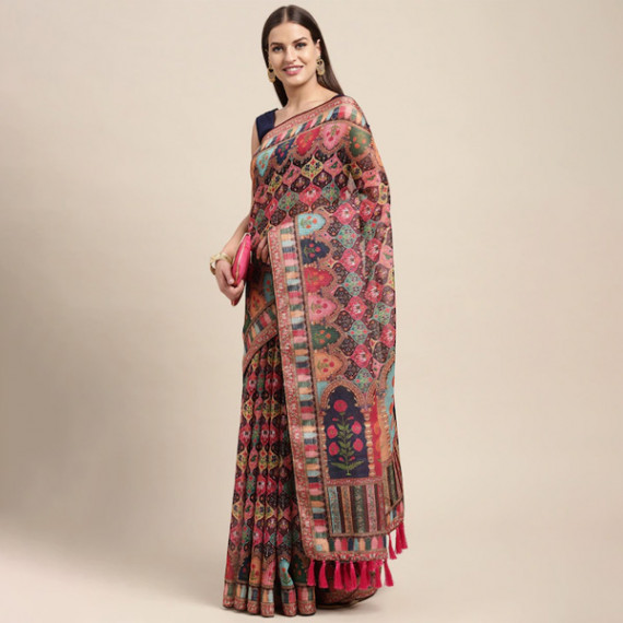 http://13.204.208.5/products/peach-coloured-multicoloured-kalamkari-sequinned-linen-blend-block-print-saree
