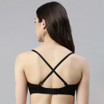 Black Non-Wired Non Padded Full Coverage Bra With Detachable Straps